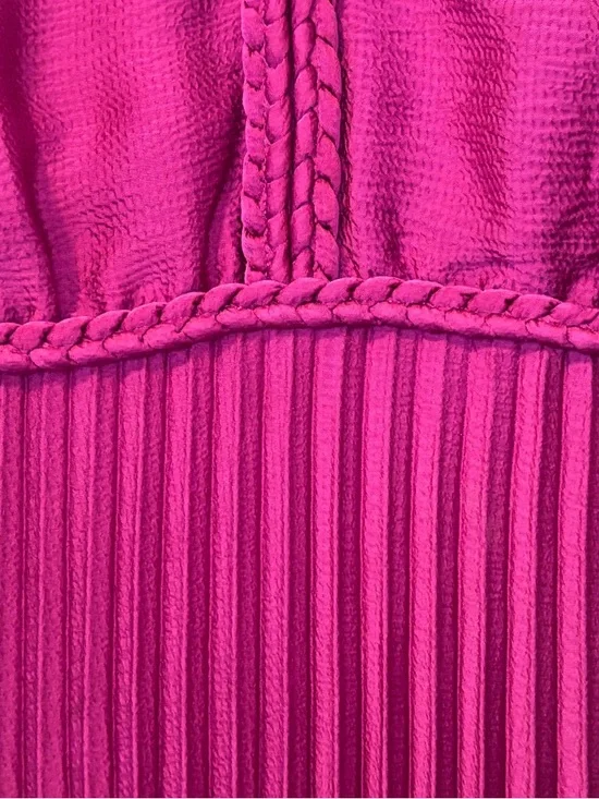Sezane Pleated V-Neck Midi Dress in Magenta - Picture 8 of 16